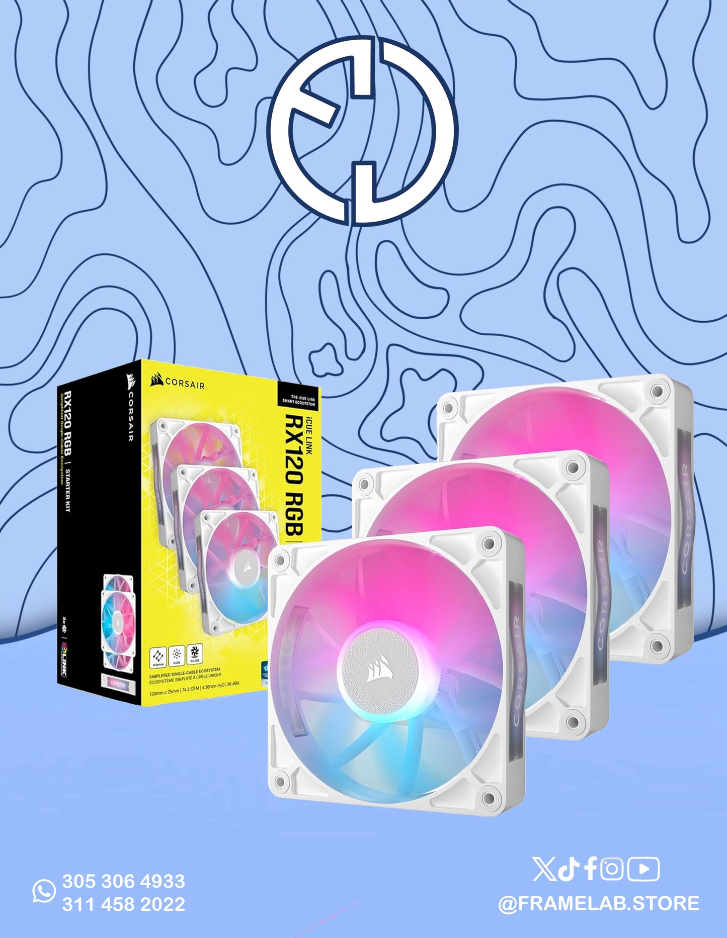 KIT TRIPLE FAN VENTILADOR CORSAIR ICUE LINK RX120 RGB 120MM BLANCO
